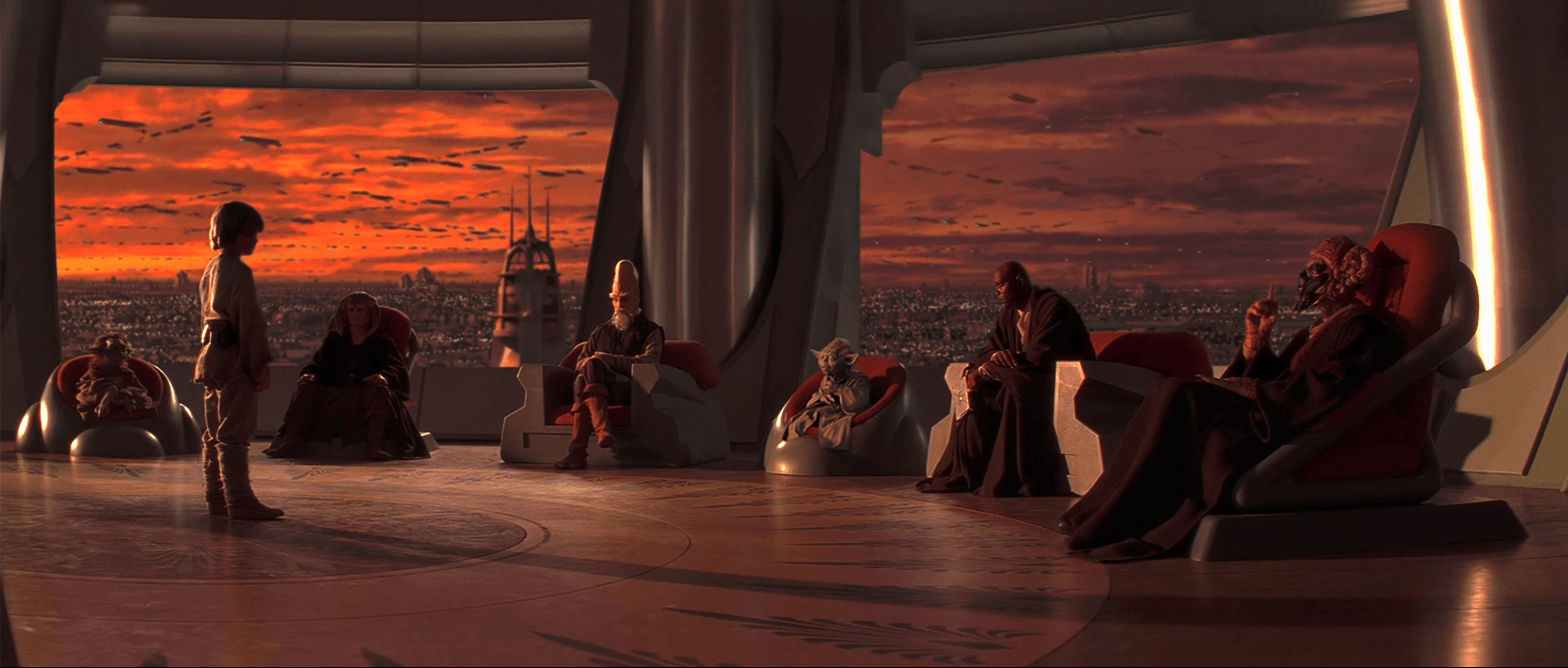 Anakin before the Jedi Council, under Yoda's gaze