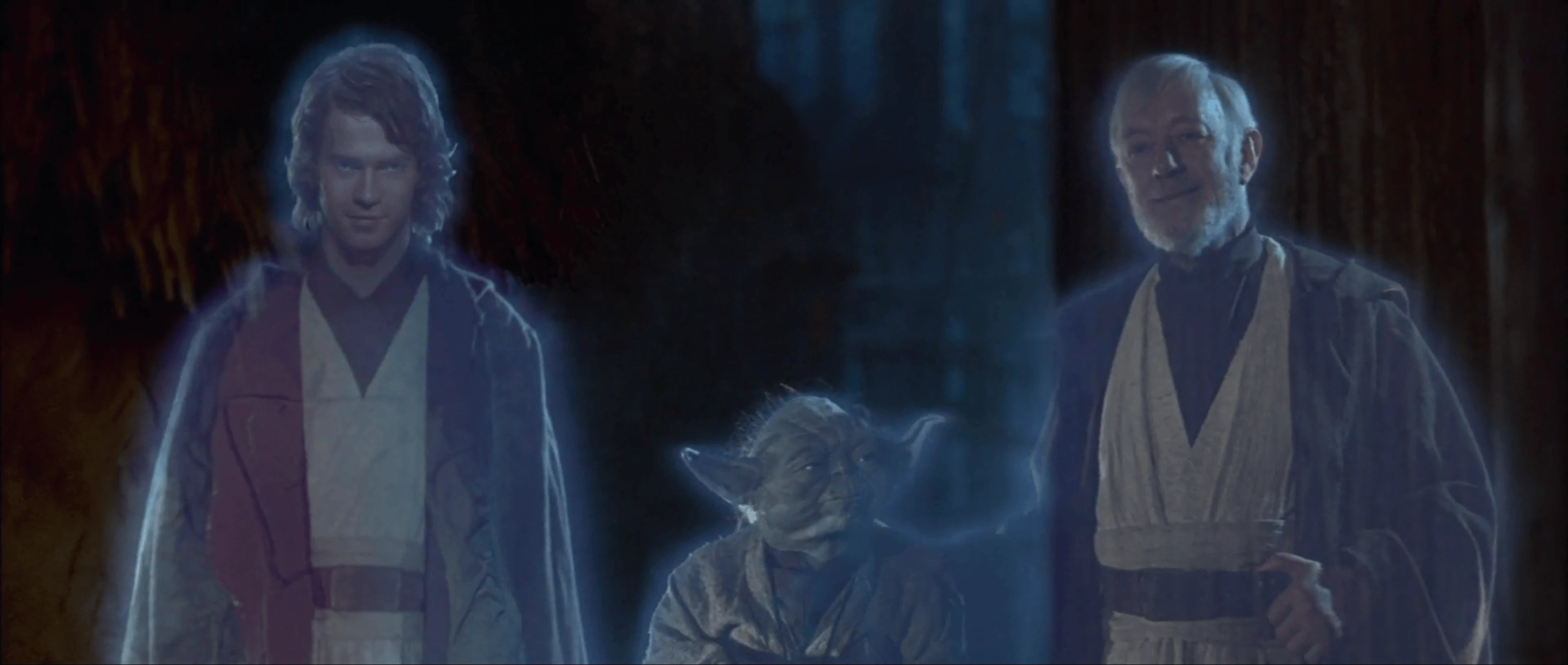 Anakin, Yoda and Obi-Wan, luminous spirits in the Force